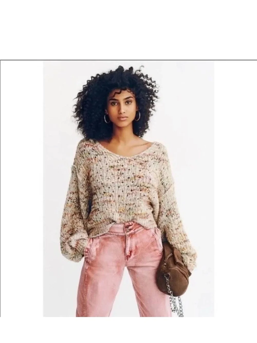 Free People Highland V Neck Oversized Sweater Size S Slouchy Chunky Space Knit